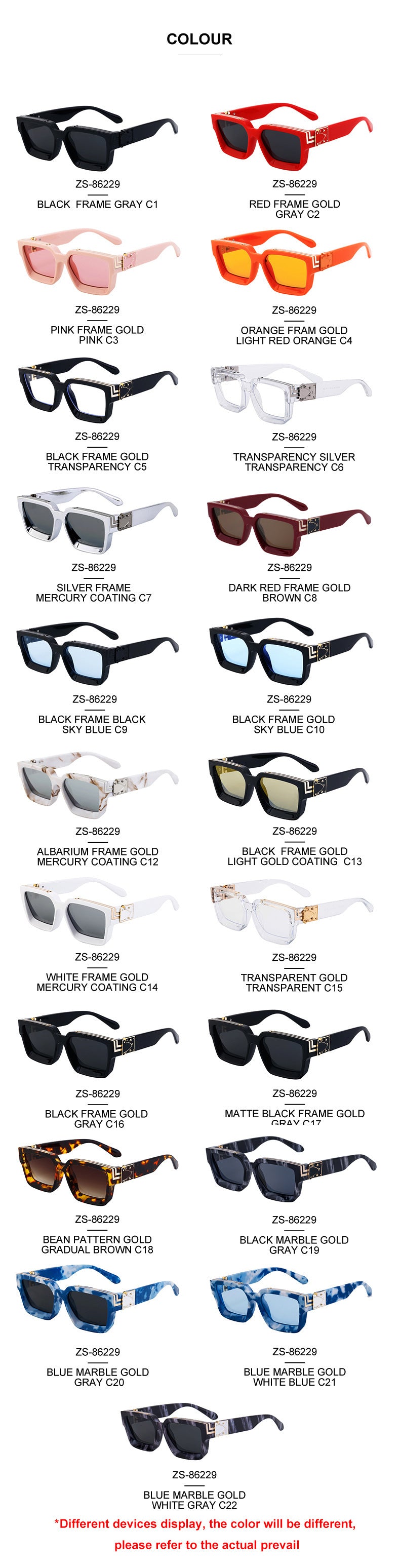 0k Billionaire Style Sunglasses Men Fashion Internet Celebrity Sunglasses Women High-end Glasses Square Frame Sunglasses