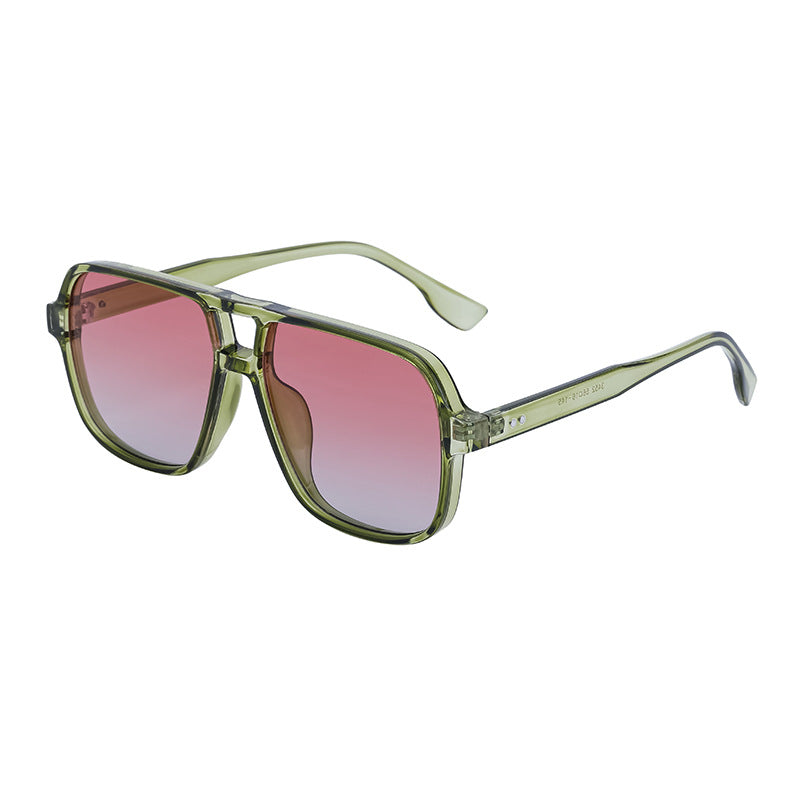 European and American Retro Double Bridge Sunglasses for Men, Large Frame Driving Sunglasses, Men's Outdoor Hiking Sun Protection Glasses shades