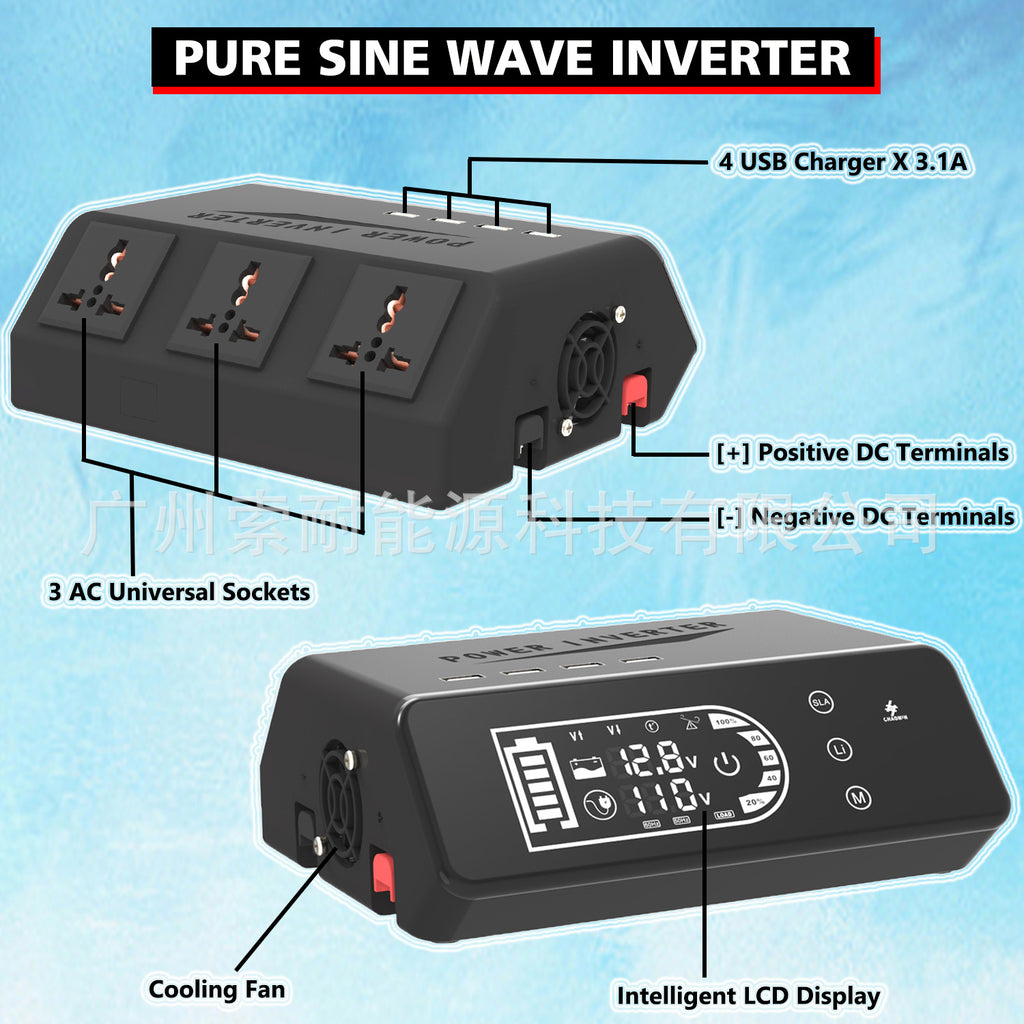 Pure Sine Wave Inverter1000W 12V Turn110V Smart Touch Display Screen eBay Amazon New Product