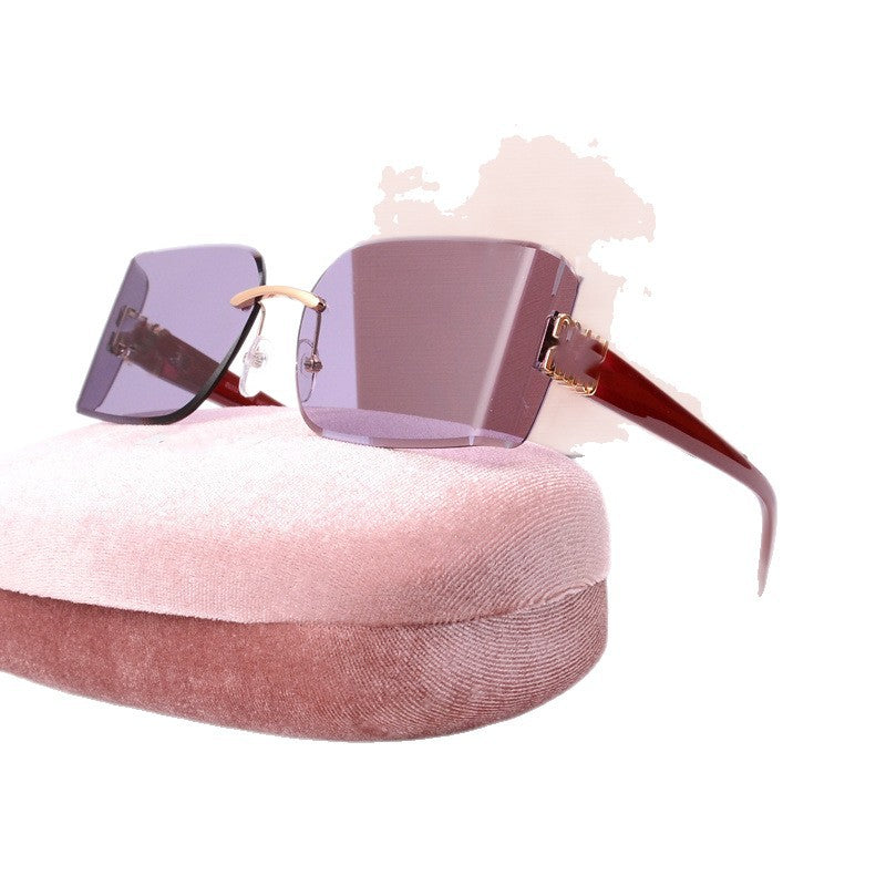 Fashion Frameless Square Sunglasses Curved Lenses Unisex Sunglasses Street Style Fashion Show Personality MU54YSUV400