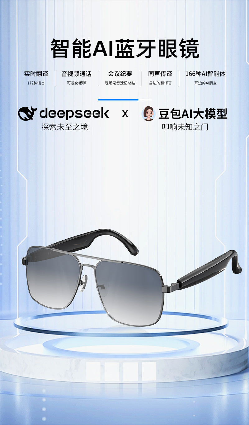 Source Manufacturer Intelligence ai Translation Bluetooth Glasses Listening to Music Conference Voice Simultaneous Interpretation Black Technology Wholesale