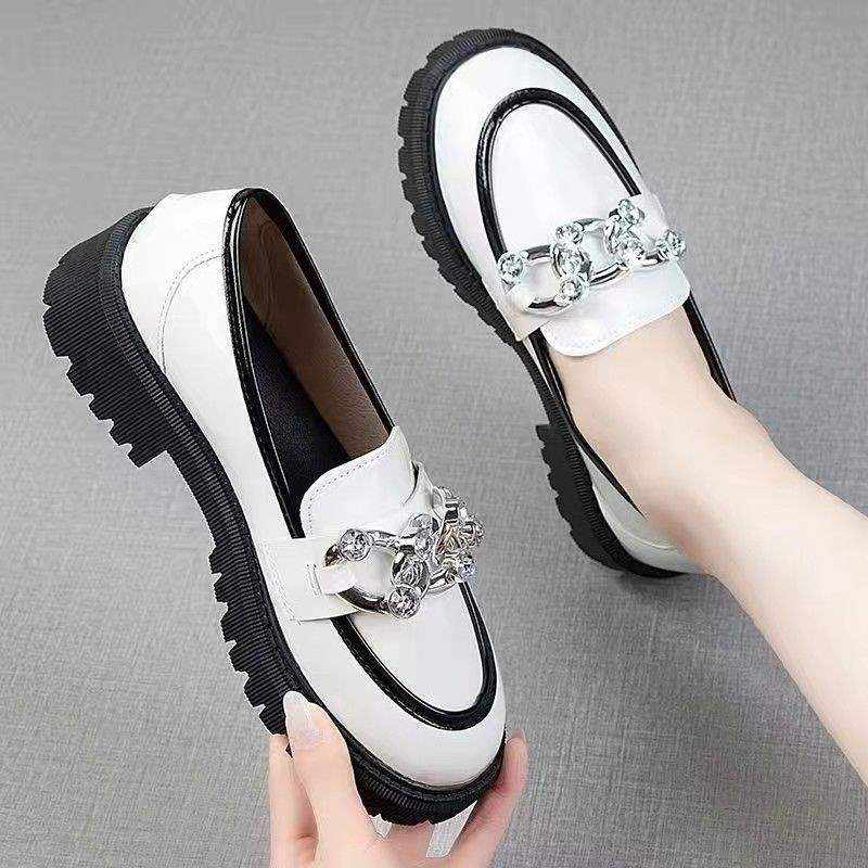 Women's Brand Single Shoes2025New versatile soft-soled slip-on loafers British style round toe shoes