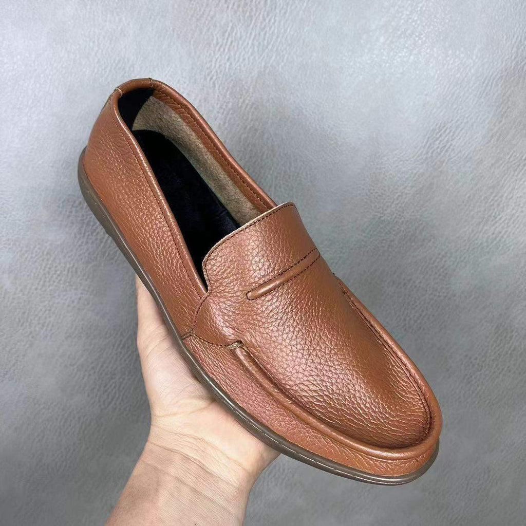 Summer Single Layer Casual Leather Shoes Soft Sole Soft Surface Lightweight Slip-On Lazy Shoes Youth Cowhide Sole Breathable Shoes for Men