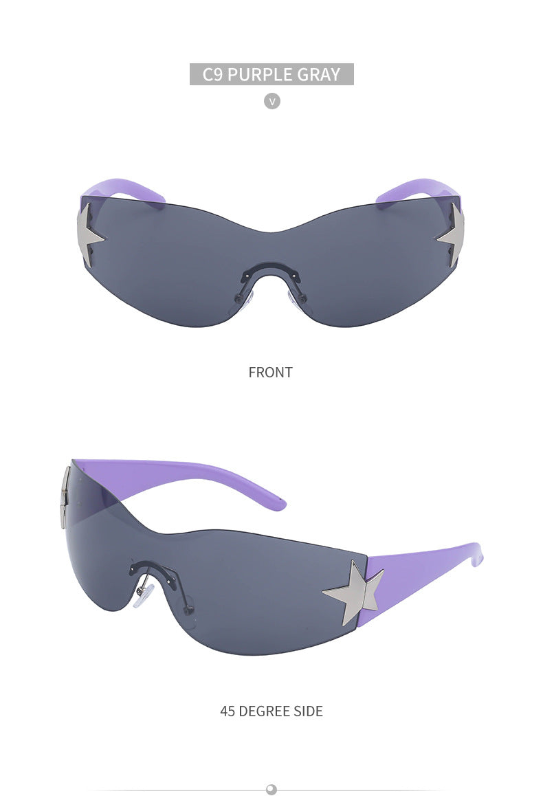 European and American retro rimless sunglasses for women y2k Personalized Five-Pointed Star One-Piece Sunglasses for Men Cycling Glasses Wholesale