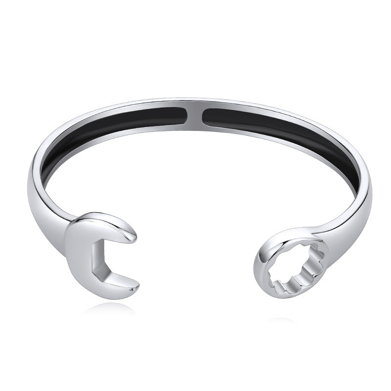 New Titanium Steel Fashion Personality Trendy Cool Men's Personality Open Stainless Steel Wrench Bracelet Factory Direct Sale