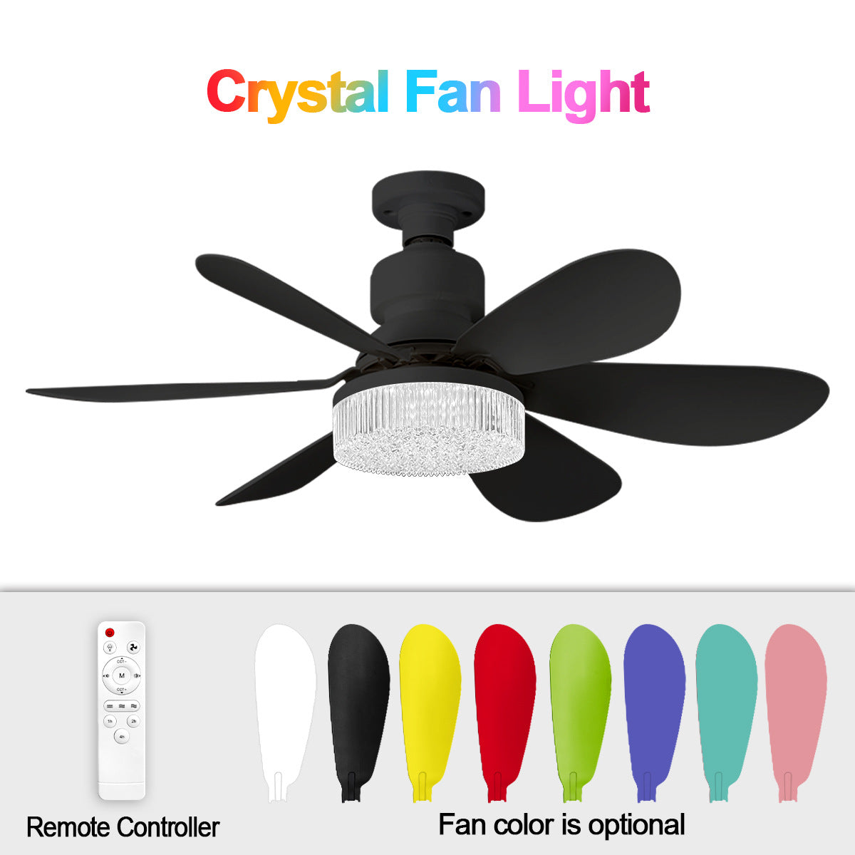 40W Crystal Fan Light Ceiling Fan Light Flower-Shaped Fan Light Living Room Ceiling Fan Light Simple Detachable Fan Blade Light Colorful