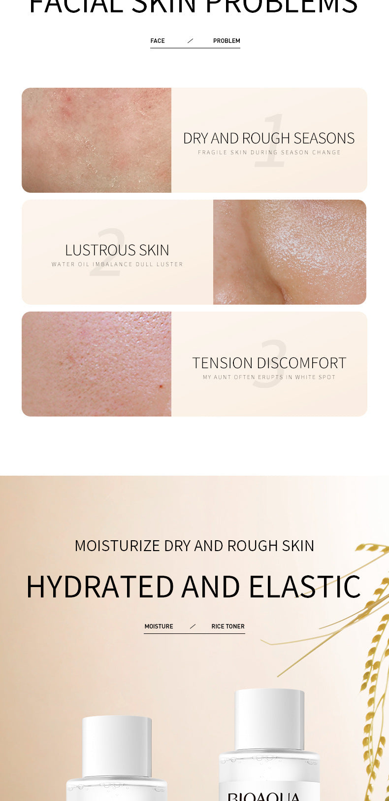 Full English Rice Skincare Set BIOAOUA Rice Puree Series Six-Piece Set Box  Wholesale