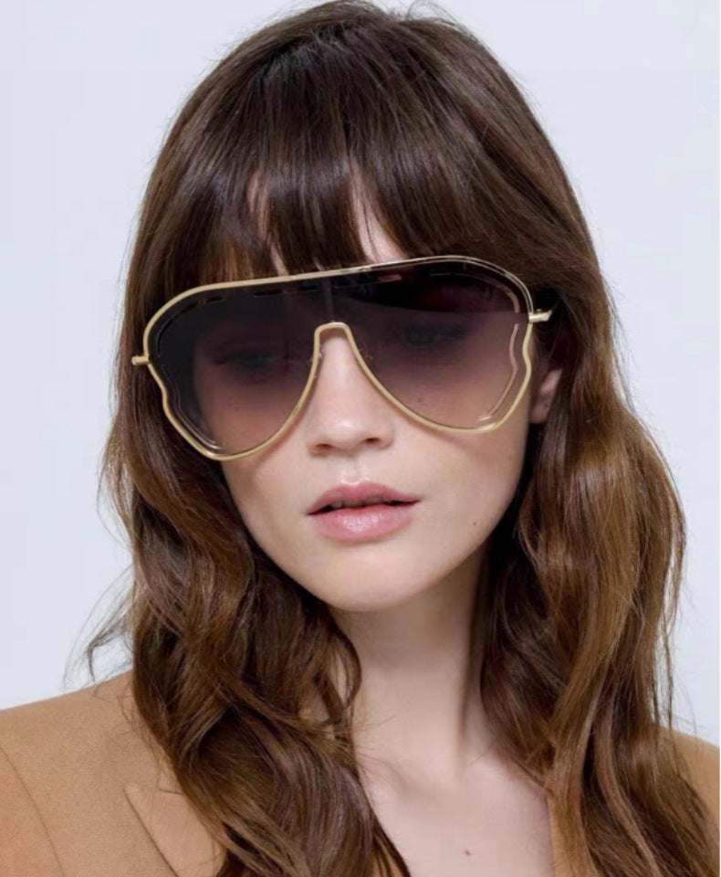 European and American Fashion Large Frame Sunglasses for Women, High-End Unique One-Piece Sunglasses, Trendy Wholesale sunglasses