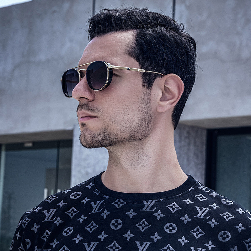 European and American Retro Oval Frame Sunglasses for Men, Side Wrap Small Frame Sunglasses for Women, Trendy Glasses Wholesale shades