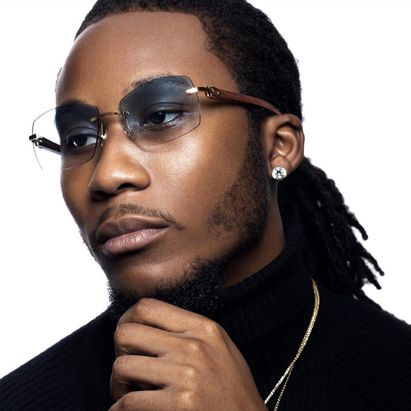 Fashion Sunglasses for Men Frameless Wooden Leg Slingshot Sunglasses Men Trendy Wooden Optical Frame sunglasses