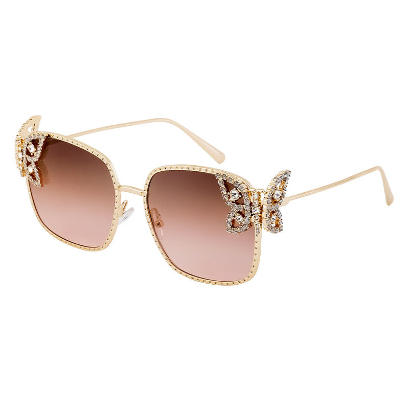 European and American Fashion Personality Butterfly Diamond Sunglasses for Women Metal Frame Sunglasses Women's Sun Protection Glasses shades