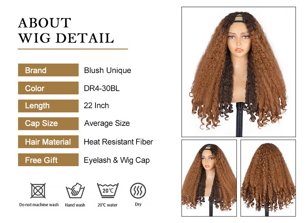 Africa YAKI Curly End Curly Hair Synthetic Wig V The top of the model is hollowed out
