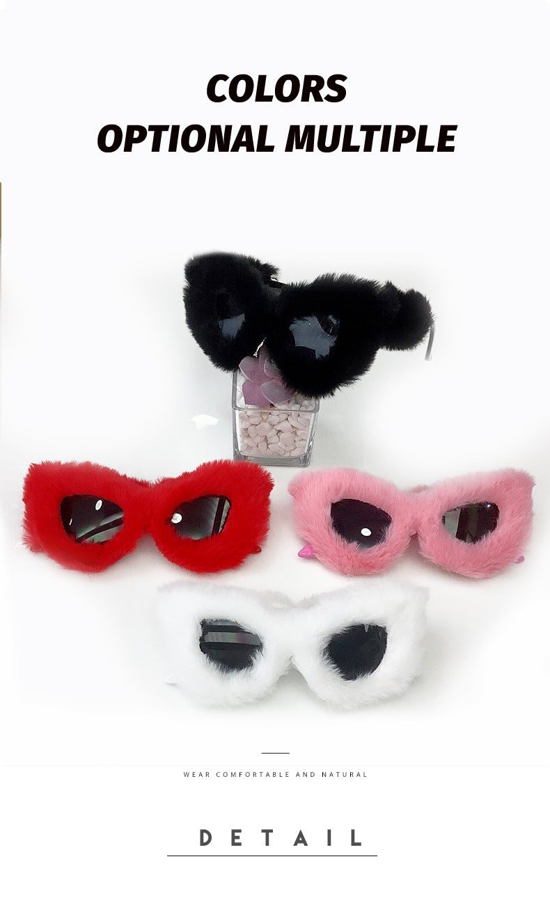 Puppy Style Plush Winter Sunglasses for Women Fashion Cat Eye Sunglasses European and American Style Sunglasses
