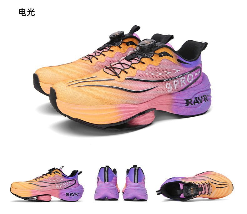 2025Autumn Winter New Breathable Double Mesh Knob Buckle Sports Shoes Couple High Elastic Popcorn Soft Bottom Carbon Plate Running Shoes