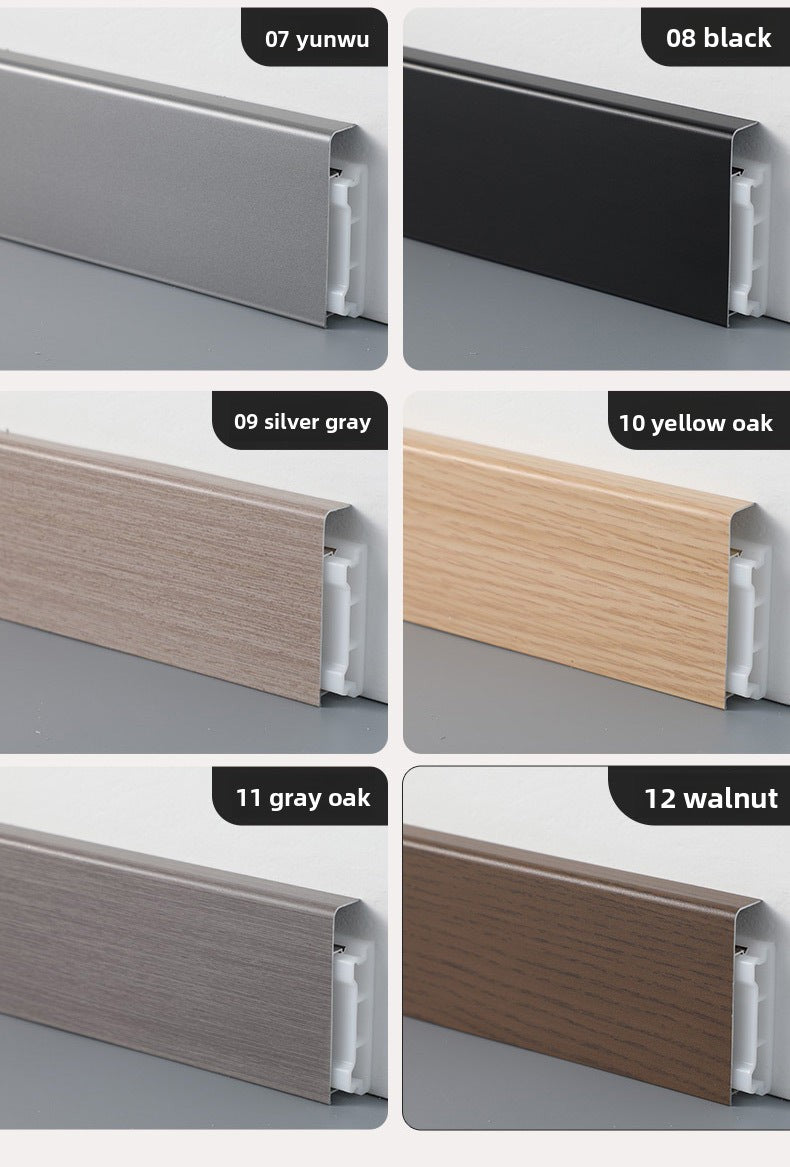 Trendy flat skirting board, thickened snap-on metal baseboard, ultra-narrow corner trim, aluminum alloy skirting board