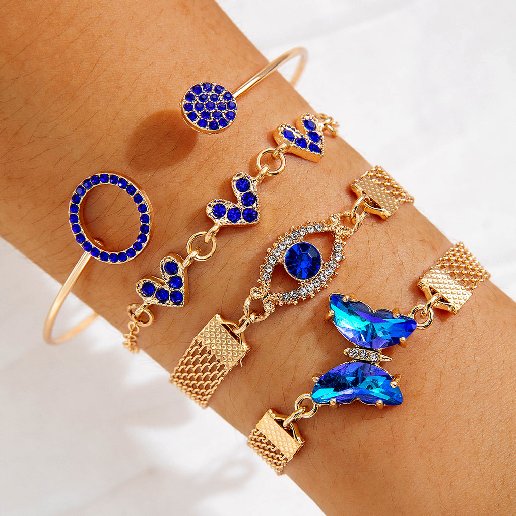 European and American Jewelry High-End Imitation Crystal Butterfly Bracelet Set Fashion Inlaid Diamond Heart Bracelet Wholesale