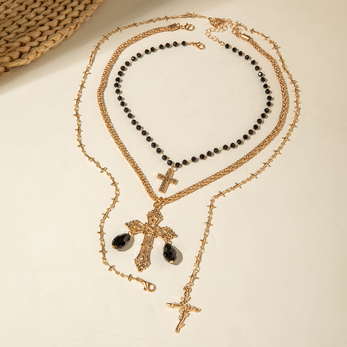 European and American Fashion Sense y Women's Tassel Necklace Creative Personality Double Layer Cross Pendant Collarbone Chain Necklace