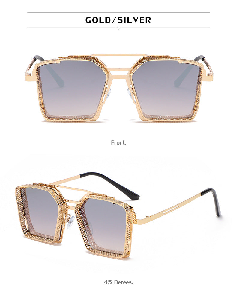 Vintage Steampunk Sunglasses for Men Metal Hollow Square Frame Sunglasses Men's Trendy Glasses sunglasses