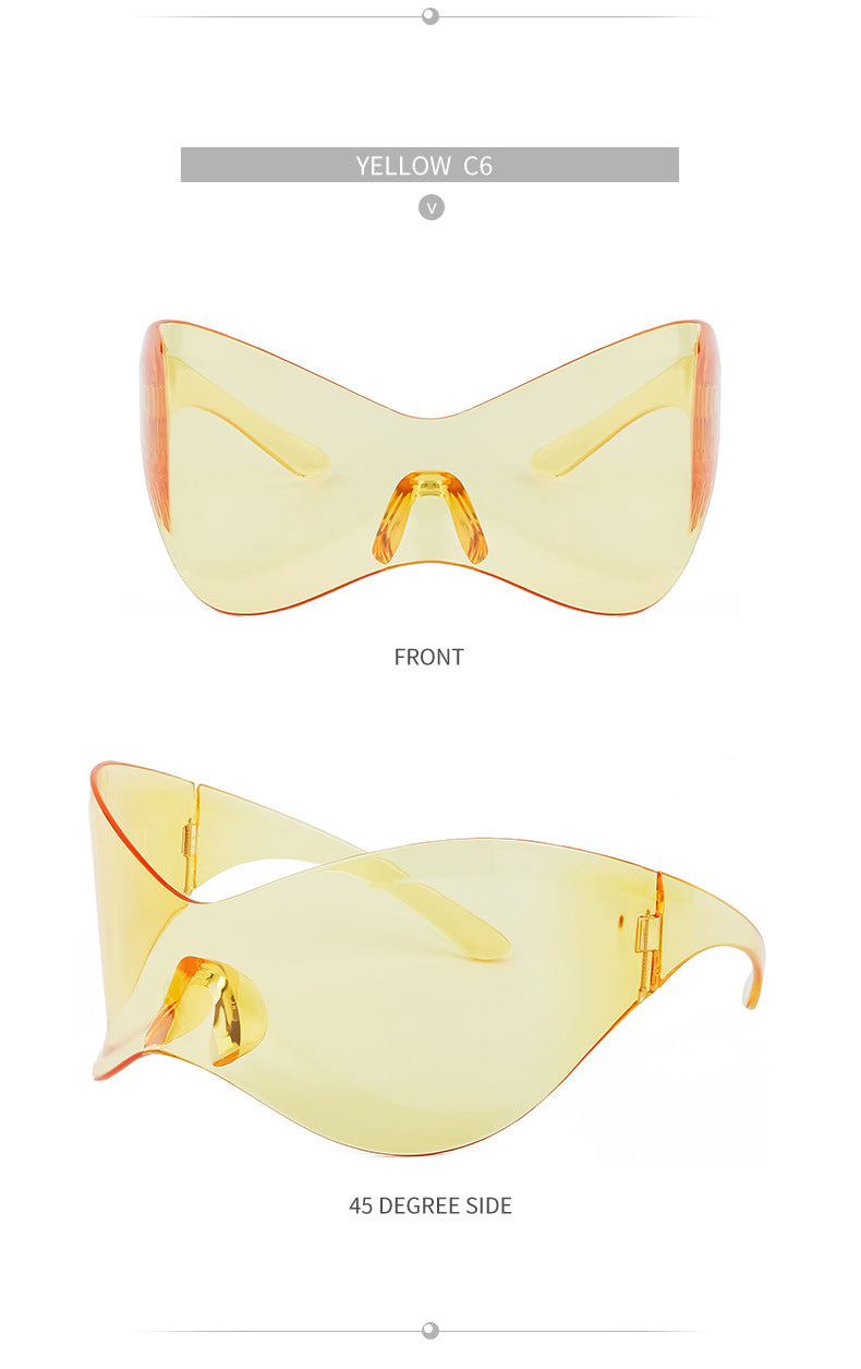 European and American Large Frame Sunglasses for Women, Trendy UV Protection Glasses with a High-End Feel Y2K Millennium Frameless Cycling Sunglasses for Men