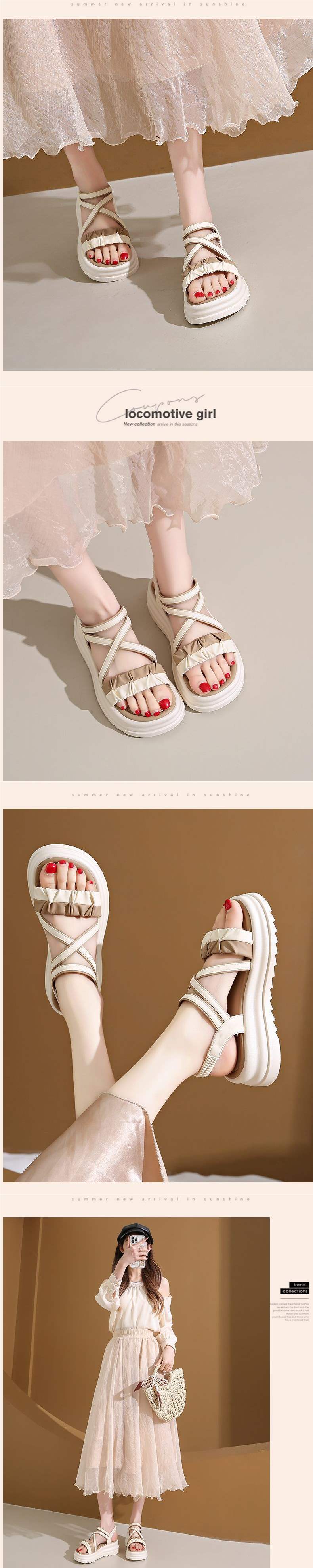 Waterproof Platform Roman Sandals for Women, Breathable Non-Slip Thick Sole Women's Shoes, Student Outdoor Casual Versatile Elastic Strap Beach Shoes