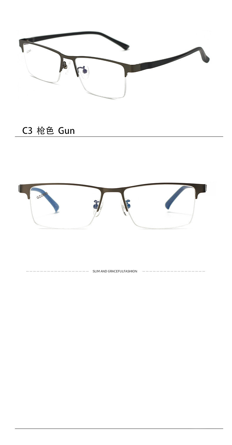Men's Business Half-Frame Glasses Men's Glasses Frame Work Casual Frame Metal Frame Lightweight Square Frame Myopia