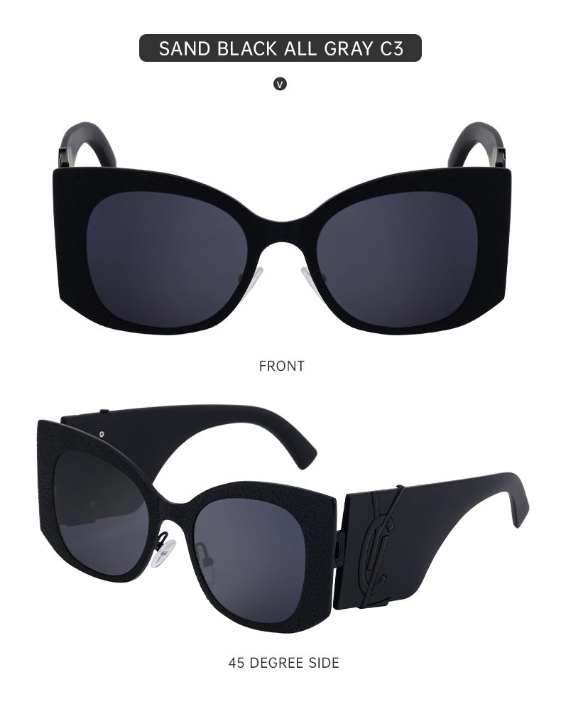 2025New Style Personality Wide Mirror Leg Sunglasses European and American Fashion Sunglasses for Women High-end Large Frame Outdoor Street Shooting Glasses