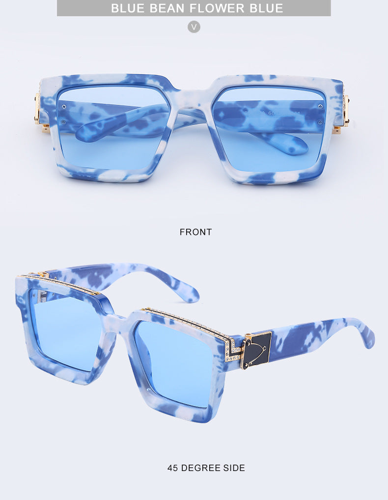 Diamond-Studded Large Square Frame Sunglasses for Women, European and American Style, 0k Influencer Same Style Sunglasses for Men, Trendy and High-End Feel shades