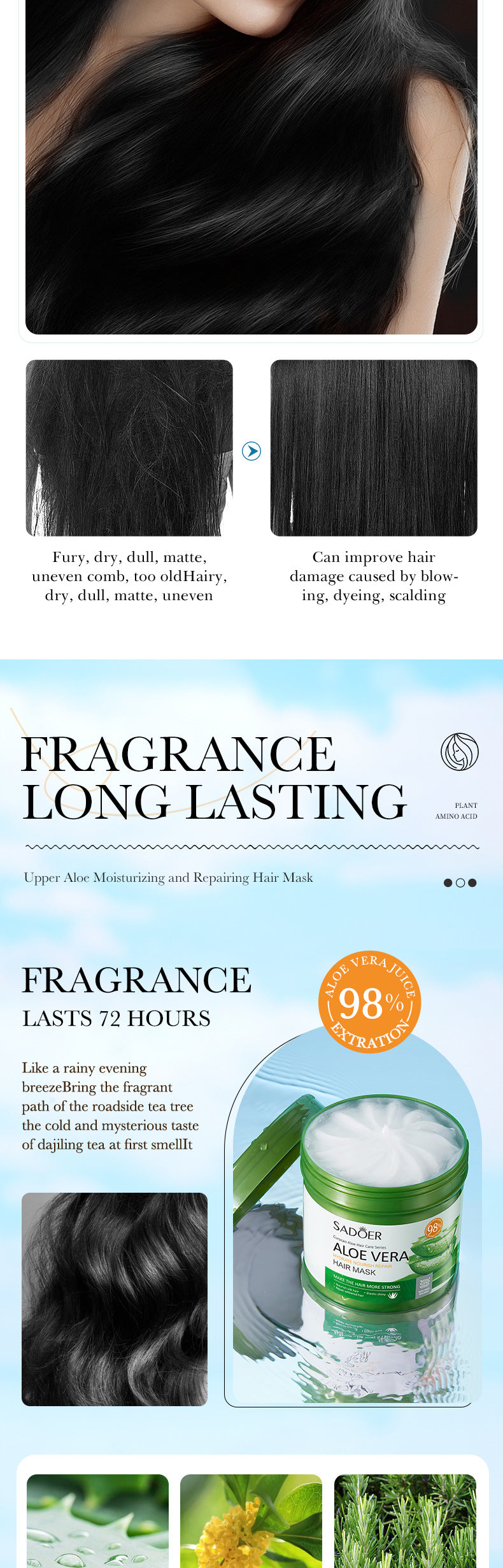 Aloe Vera Hair Mask500gSADOER Moisturizing, smooth and silky hair conditioner cross-border wholesale