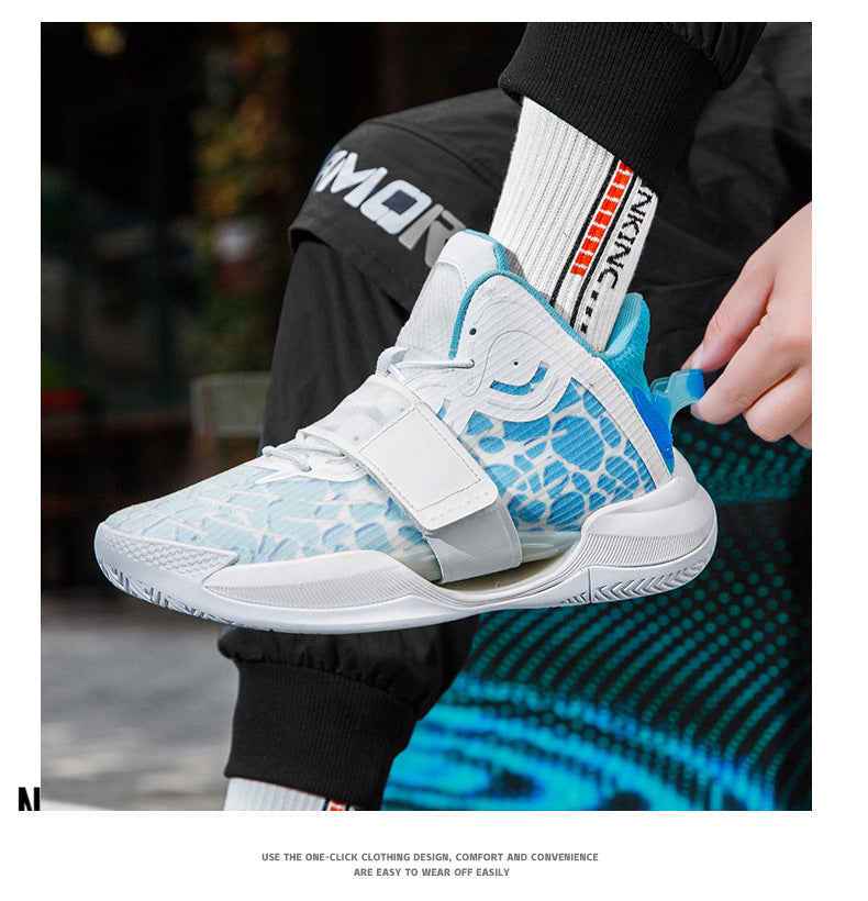 Autumn and Winter New Water Flower4Trendy Casual Basketball Shoes for Teenagers with Velcro Friction Sound and Non-Slip Sports Shoes