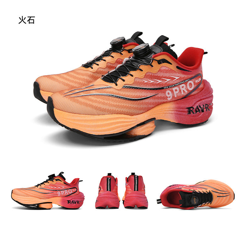 2025Autumn Winter New Breathable Double Mesh Knob Buckle Sports Shoes Couple High Elastic Popcorn Soft Bottom Carbon Plate Running Shoes