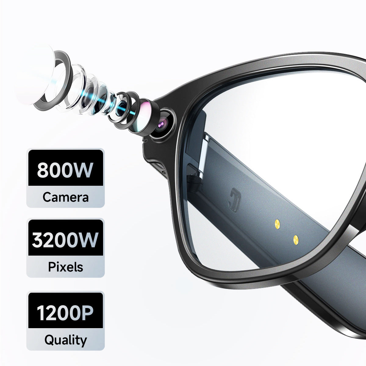 L801Smart Glasses800100 Megapixel Camera with Image Stabilization1200P Video Recording AI Simultaneous Translation Color Changing Sunglasses