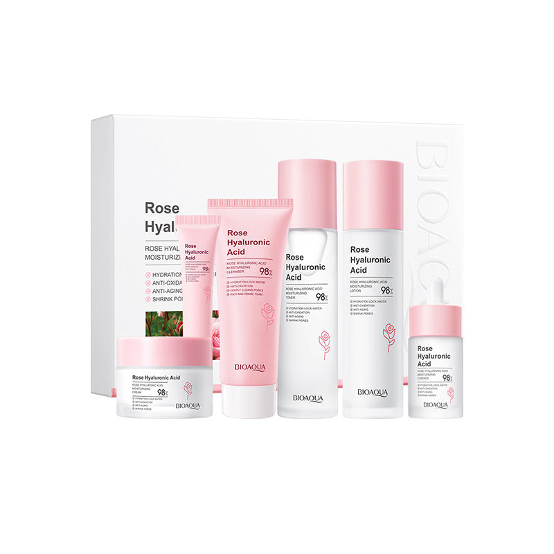 Full English Rose Skincare Set BIOAOUA Hyaluronic acid moisturizing six-piece set  foreign trade wholesale