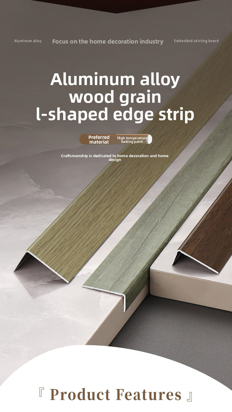 Aluminum alloy wood grain L Right-angle ultra-narrow wood flooring edge trim strip7Door threshold edging trim, wardrobe corner fastener strip
