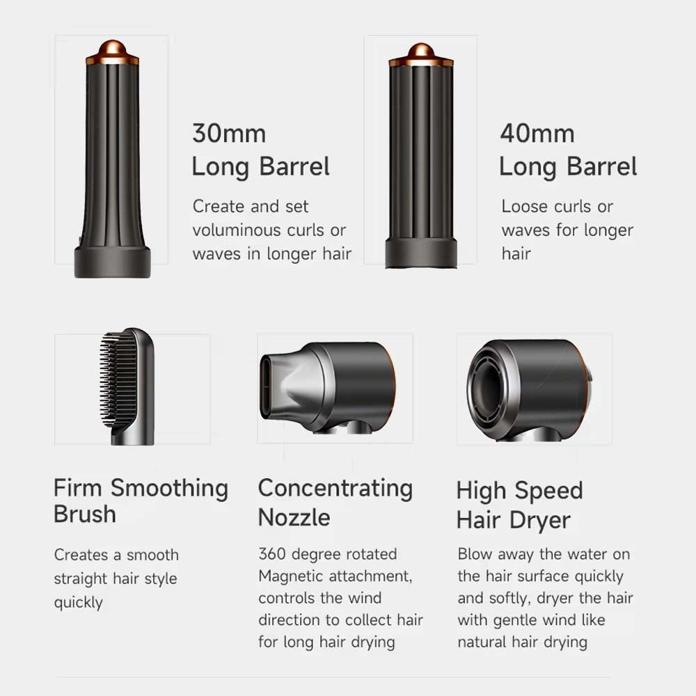 Фен多功能5合1热风梳卷发棒造型高功率高速护发负离子吹风机