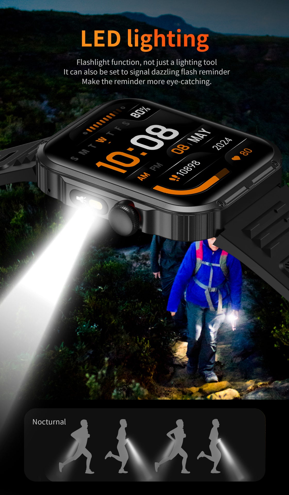 HDT11Ultra Smart Watch Bluetooth Call Music Healthy Sleep Flashlight Smart Bracelet