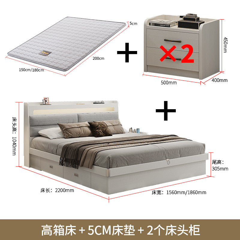 Custom Fabric Bed1.5Small Apartment Master Bedroom Soft Pack Technology Fabric Double Bed Simple Solid Wood Storage Bed Organizer