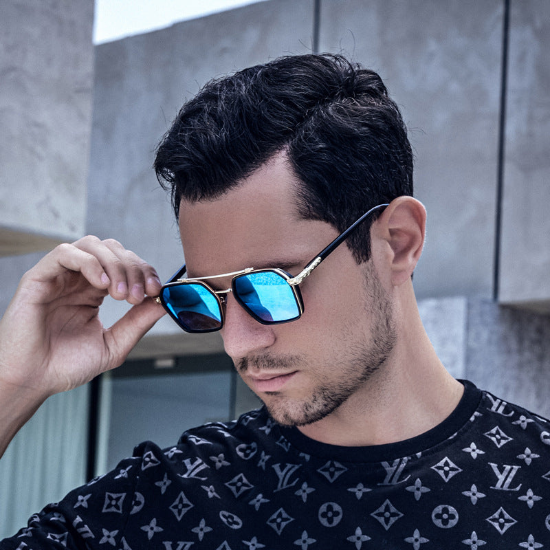 New Sunglasses Internet Celebrity Wei Ting Same Style Sunglasses for Men Trendy Large Square Frame Sunglasses for Men ins Sun Protection Glasses