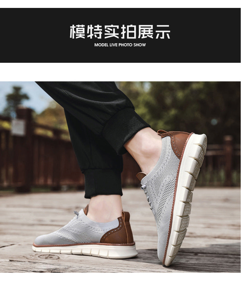 Flyknit Casual Shoes Men's Brogue Carved Loafers Men's Trendy Shoes Breathable Comfortable
