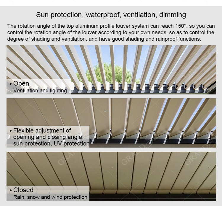 Waterproof Pergola Leisure Garden Motorized Louvered Roof Aluminium Outdoor Bioclimatic Pergola Aluminum