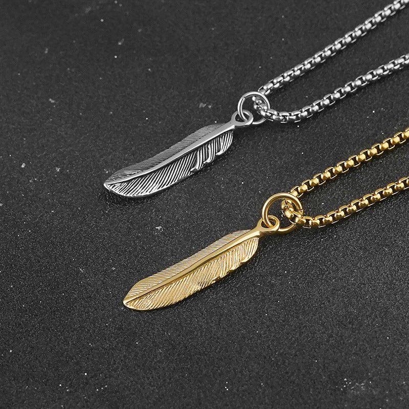 In Stock Stainless Steel Feather Personality Simple Necklace Niche ins Clavicle Chain Sweater Chain Titanium Steel Pendant