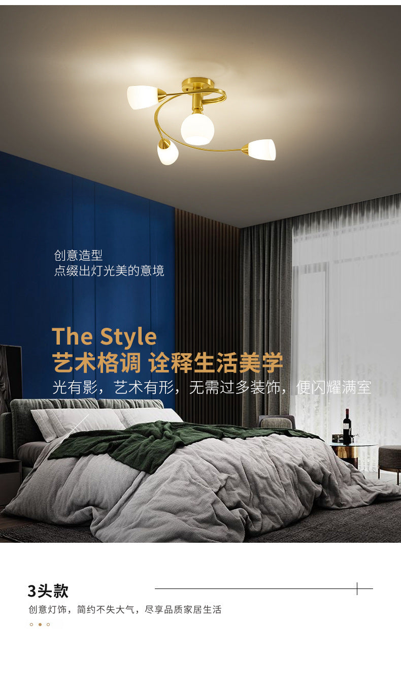 All-Copper Ceiling Light Nordic Style Bedroom Light Modern Simple Elegant Master Bedroom Room Light Creative Personality Living Room Light