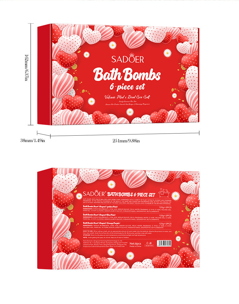 Cross-Border Bath Salt Balls6Set  Heart-shaped Bath Bomb Bath Salt Ball Boxed Export Manufacturer Wholesale