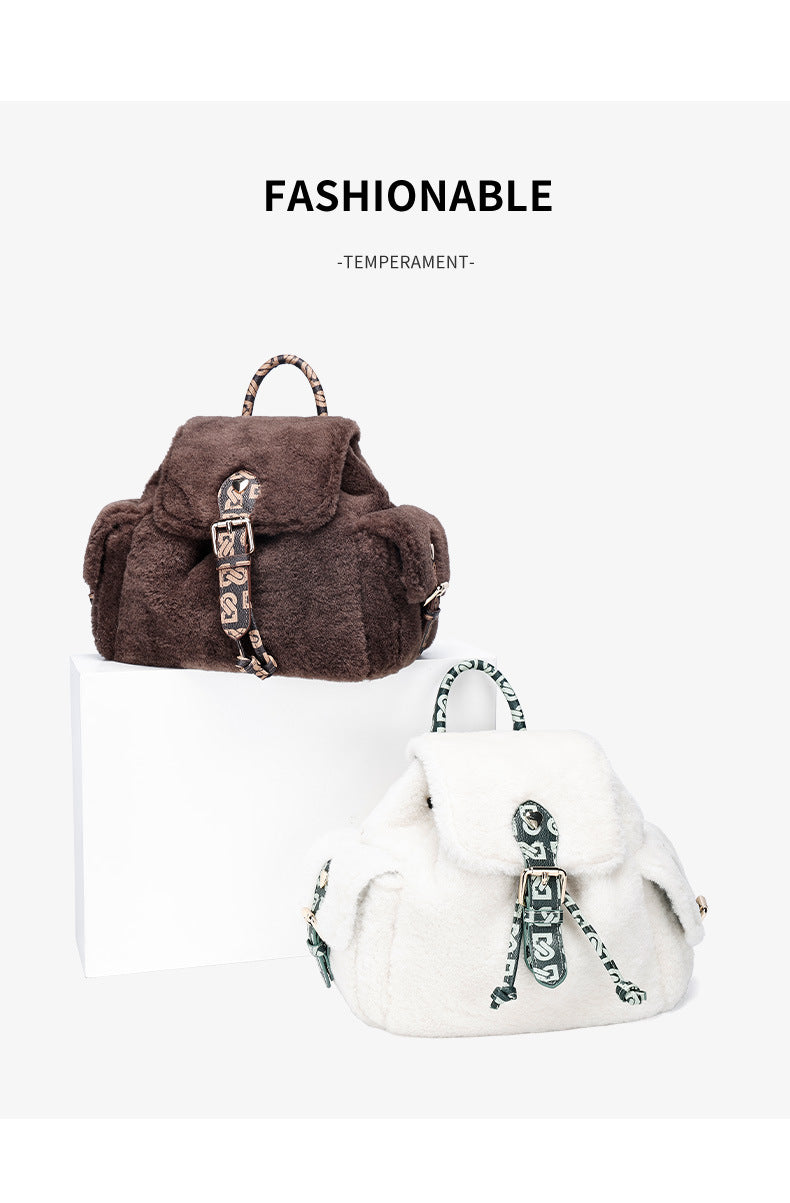 Korean Version Commuting Versatile Casual Mini Backpack Autumn Winter New Plush Double Shoulder Bag for Female Students Class Bag