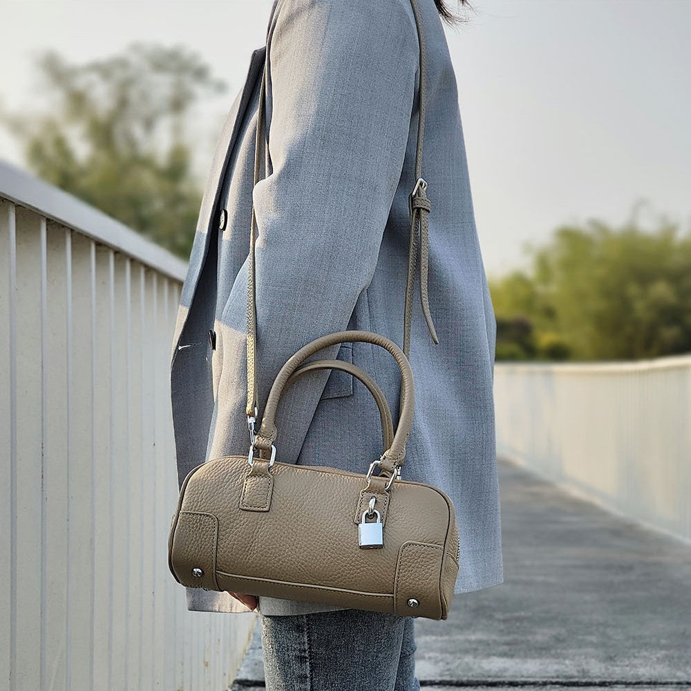 Niche Genuine Leather Women's Boston Handbag2025New Simple Fresh Pillow Bag Versatile Shoulder Crossbody Bag