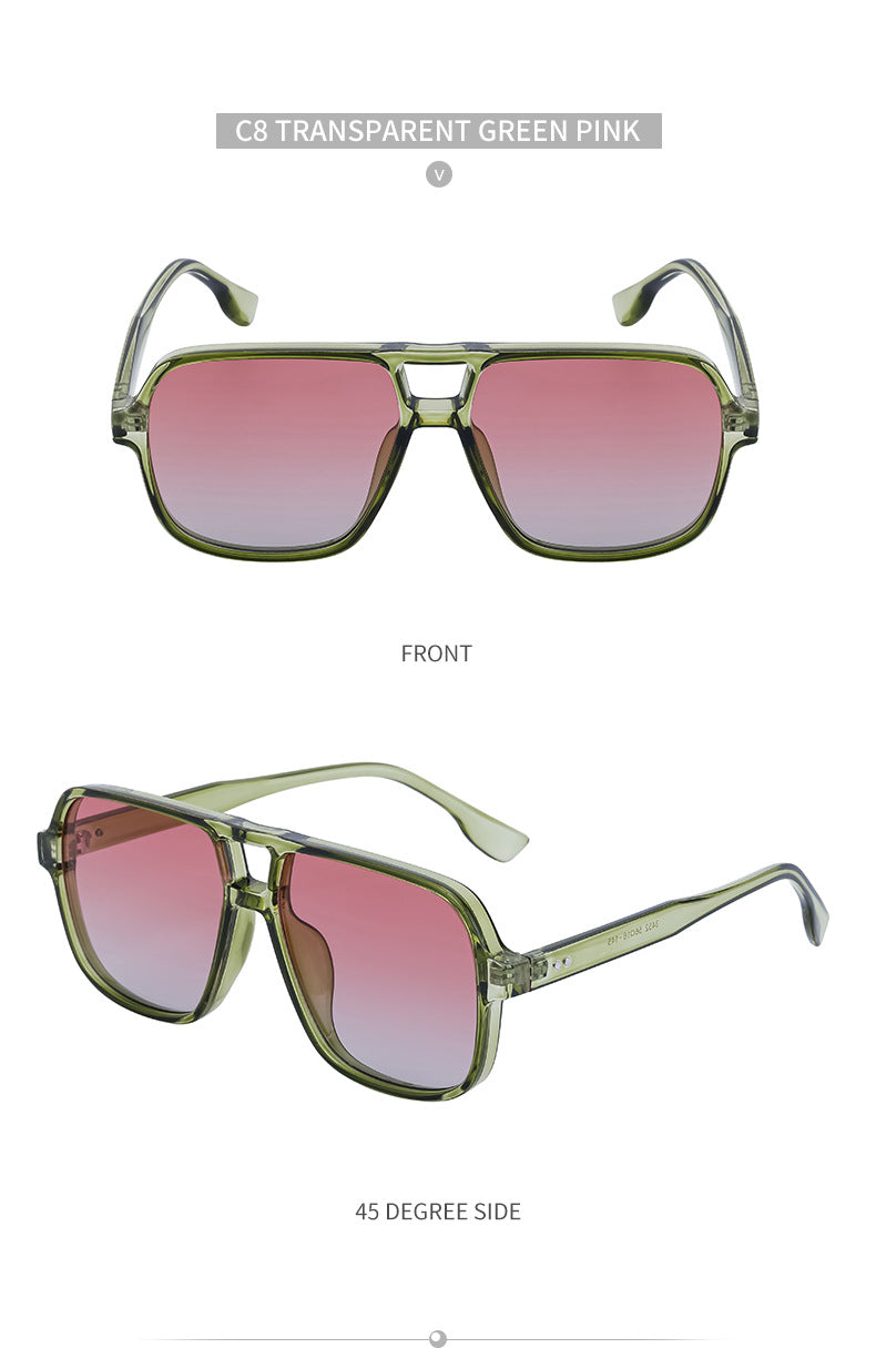 European and American Retro Double Bridge Sunglasses for Men, Large Frame Driving Sunglasses, Men's Outdoor Hiking Sun Protection Glasses shades