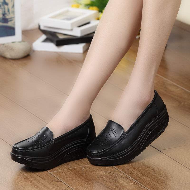 Platform Shoes for Women Thick Sole Nurse Shoes Wedge Mom Shoes High Heel White Soft Sole Work Shoes Travel Single Shoes Rocking Shoes
