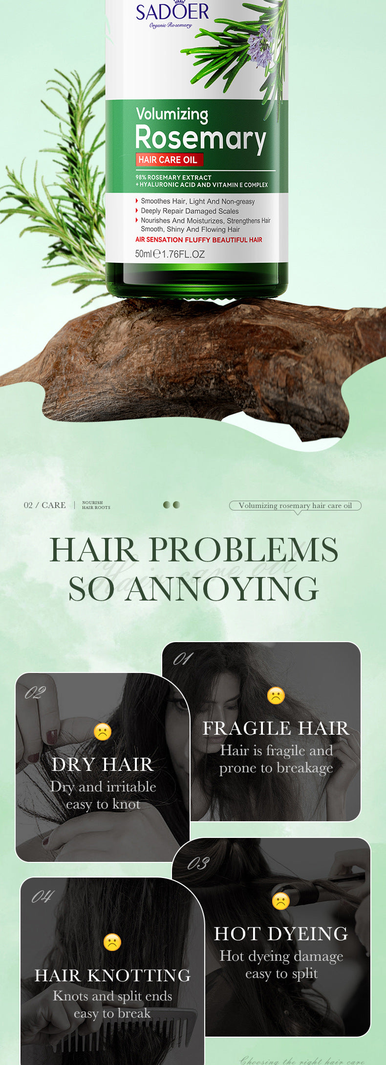 Rosemary Hair Care Essential Oil SADOER  foreign trade wholesale of essential oils for improving dry and frizzy hair