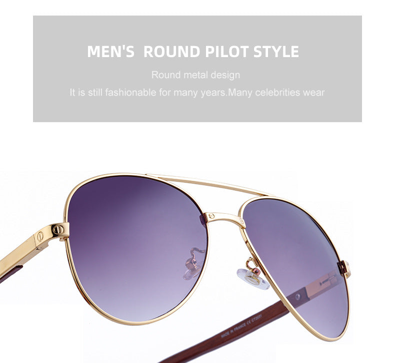 European and American Retro Wooden Leg Aviator Sunglasses for Men Wooden Driving Frog Sunglasses Wholesale