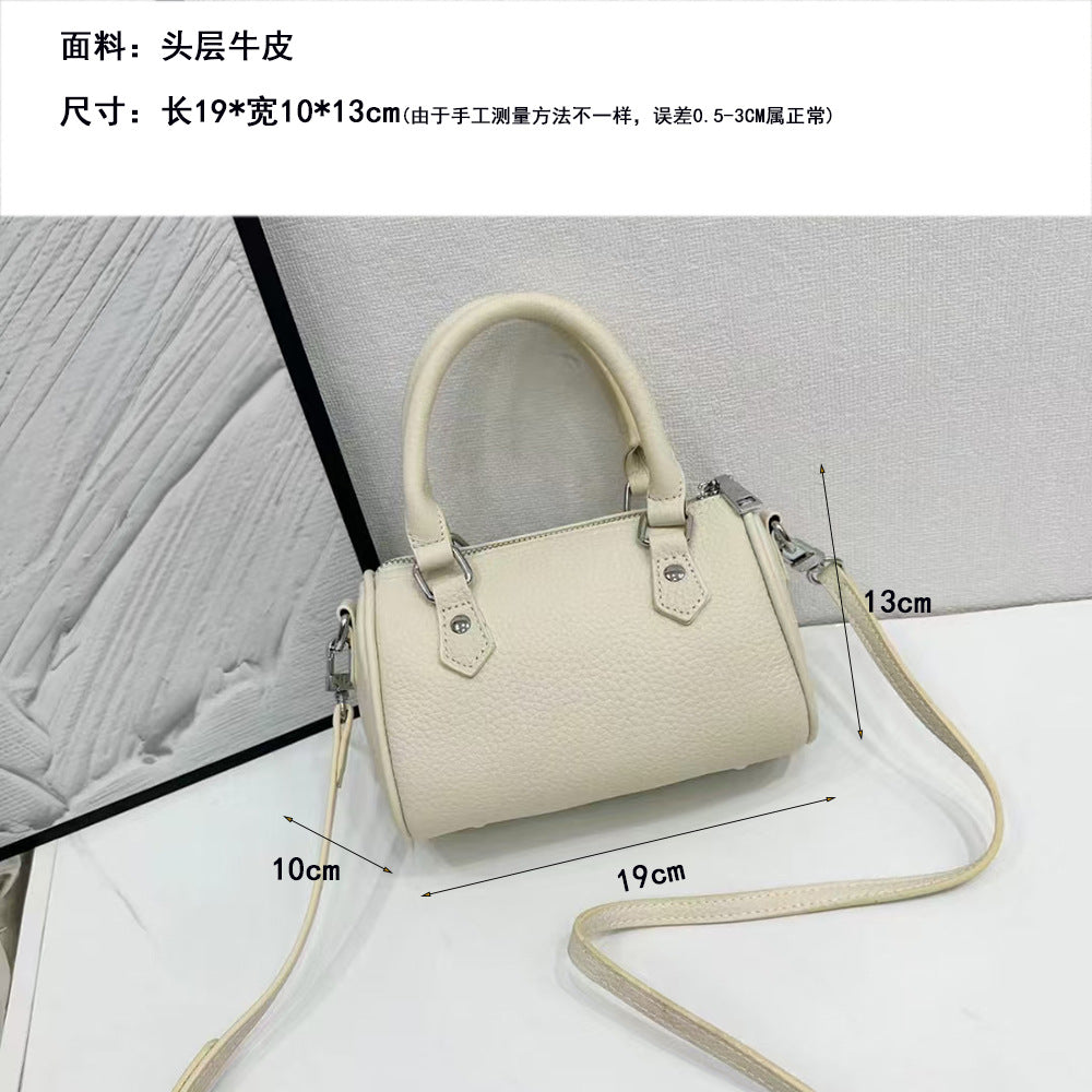 High-end texture genuine leather Boston pillow bag for women2025New Top Layer Cowhide Handbag and Crossbody Bag from Shiling