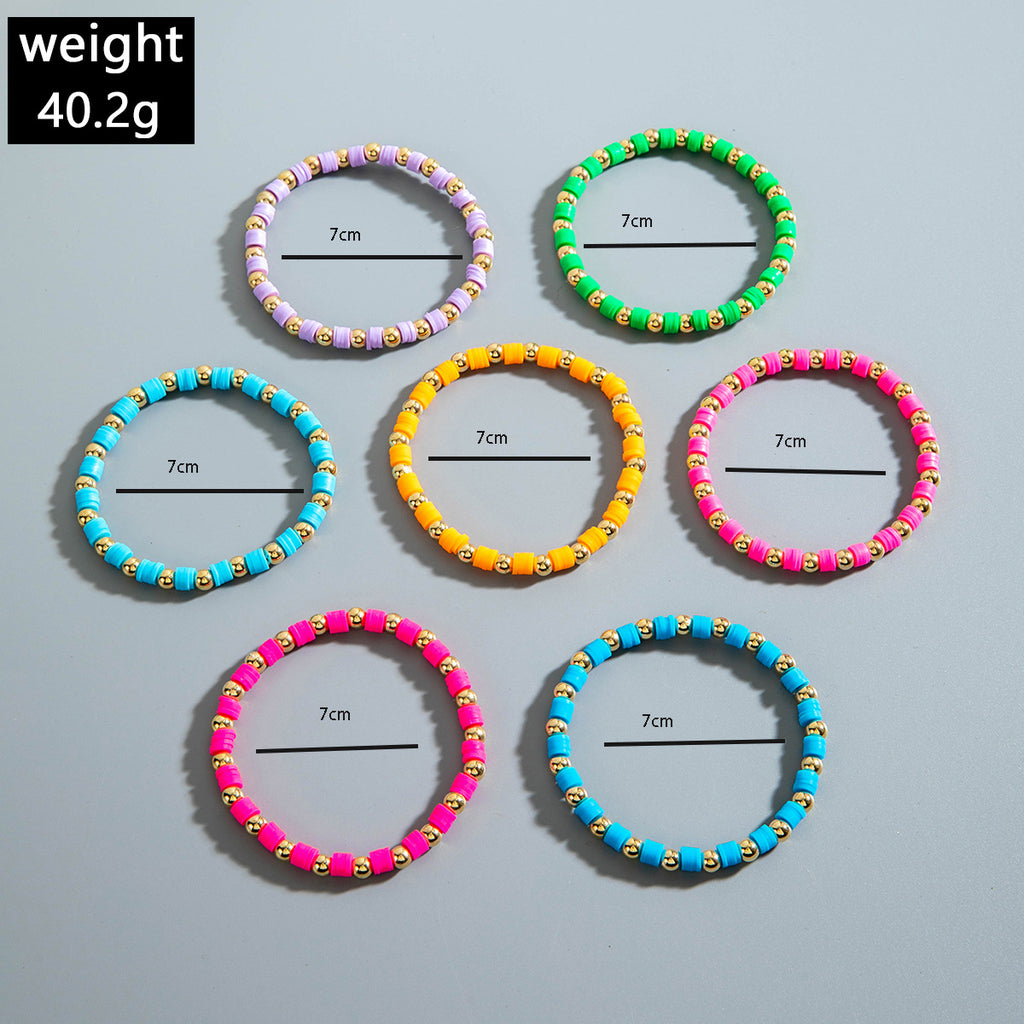 European and American Jewelry Bohemian Simple Colorful Beaded Bracelet  Fashion Dopamine Multi-layer Elastic Bracelet Wholesale